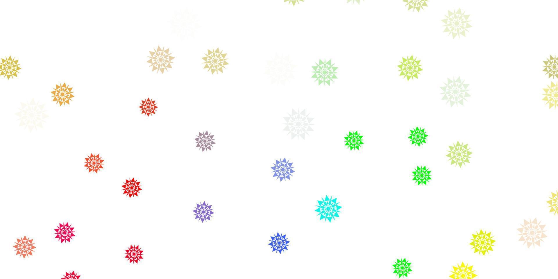 modello vettoriale multicolore chiaro con fiocchi di neve colorati.