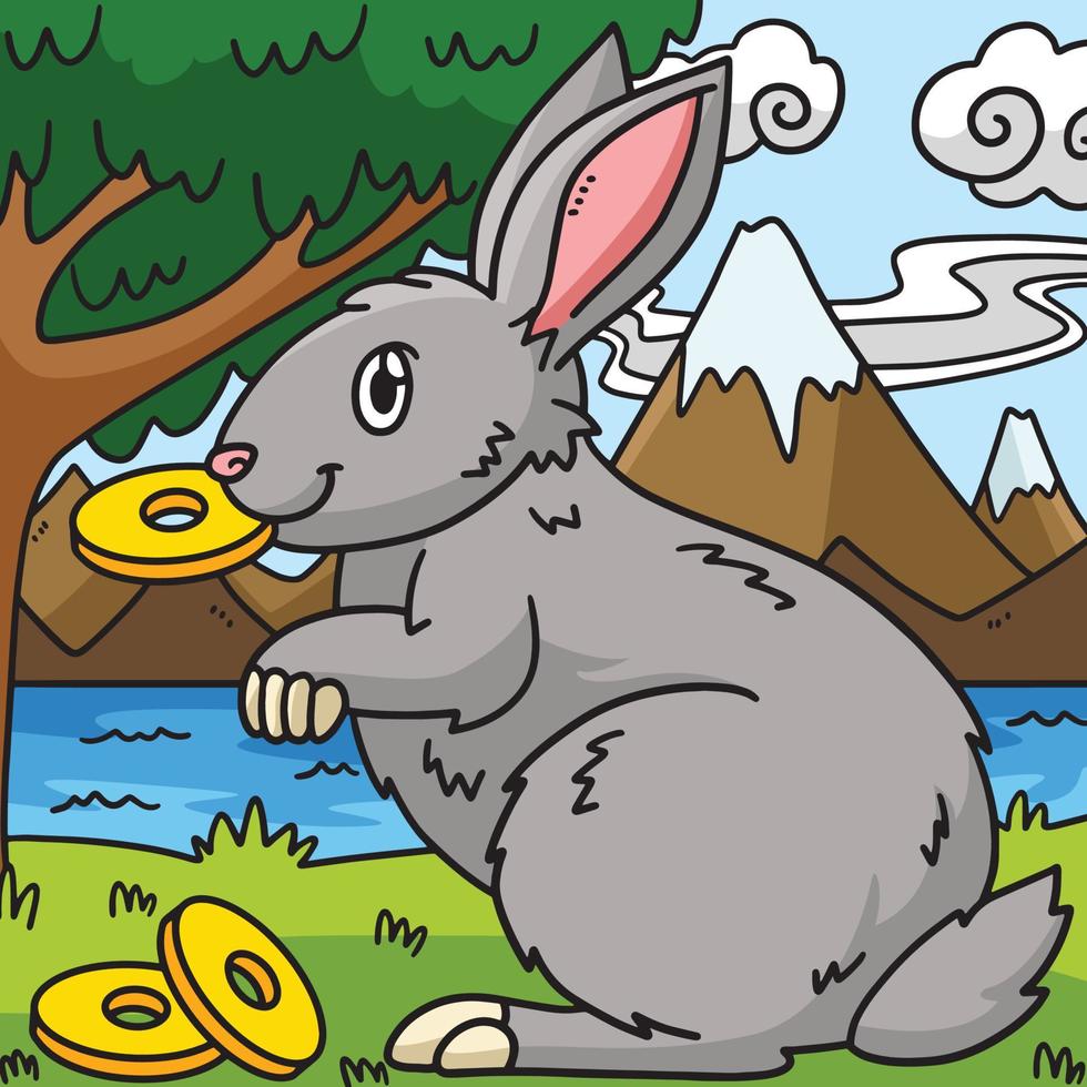 coniglio pungente moneta colorato cartone animato illustrazione vettore