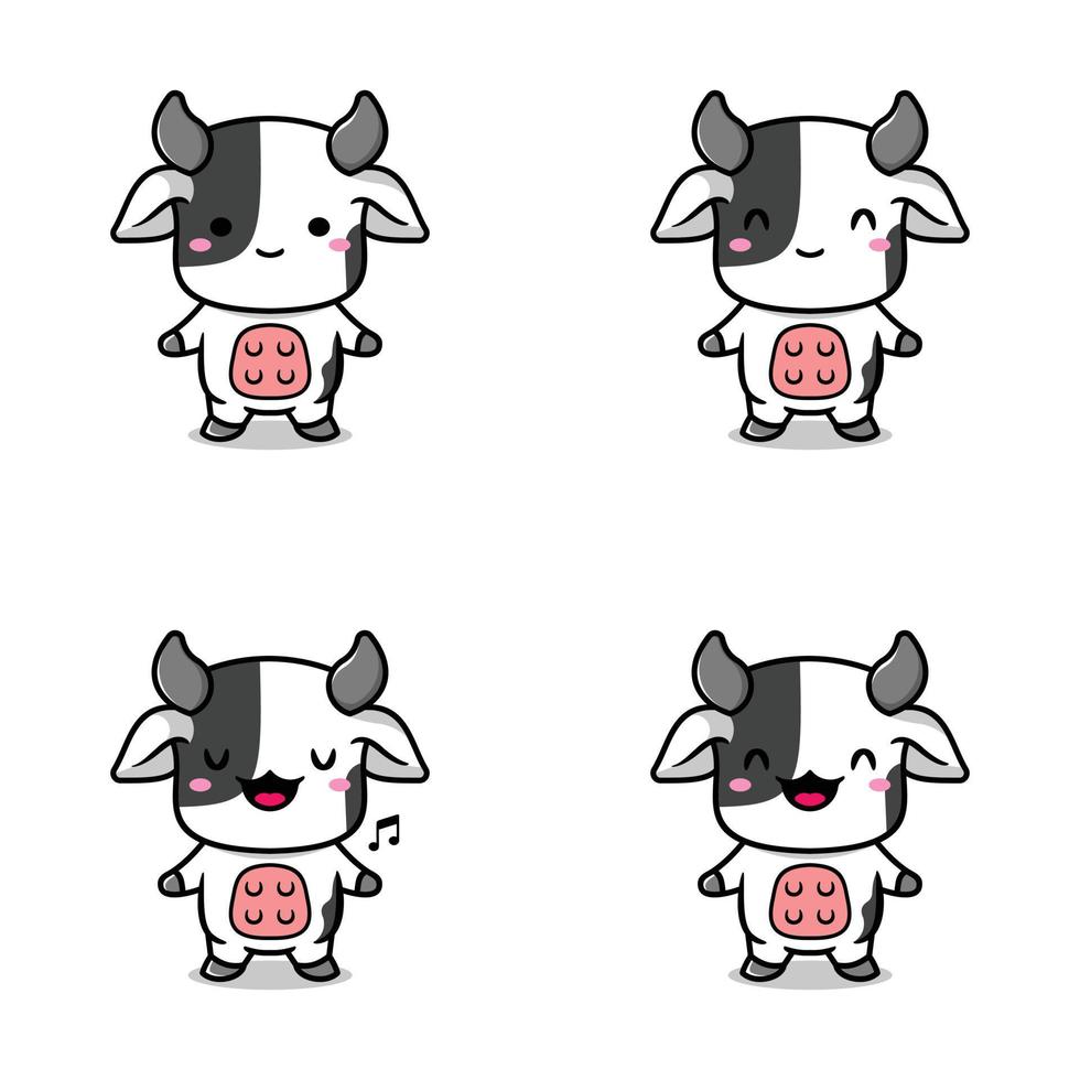 vettore illustrazione di kawaii mucca emoji etichetta