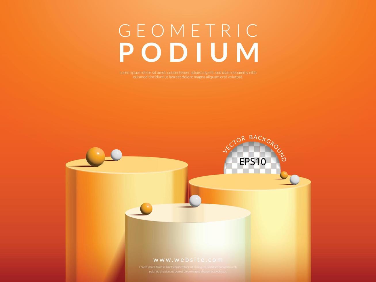 cosmetico Prodotto Schermo concetto, tre passo arancia e bianca cilindro podio su arancia sfondo, vettore illustrazione