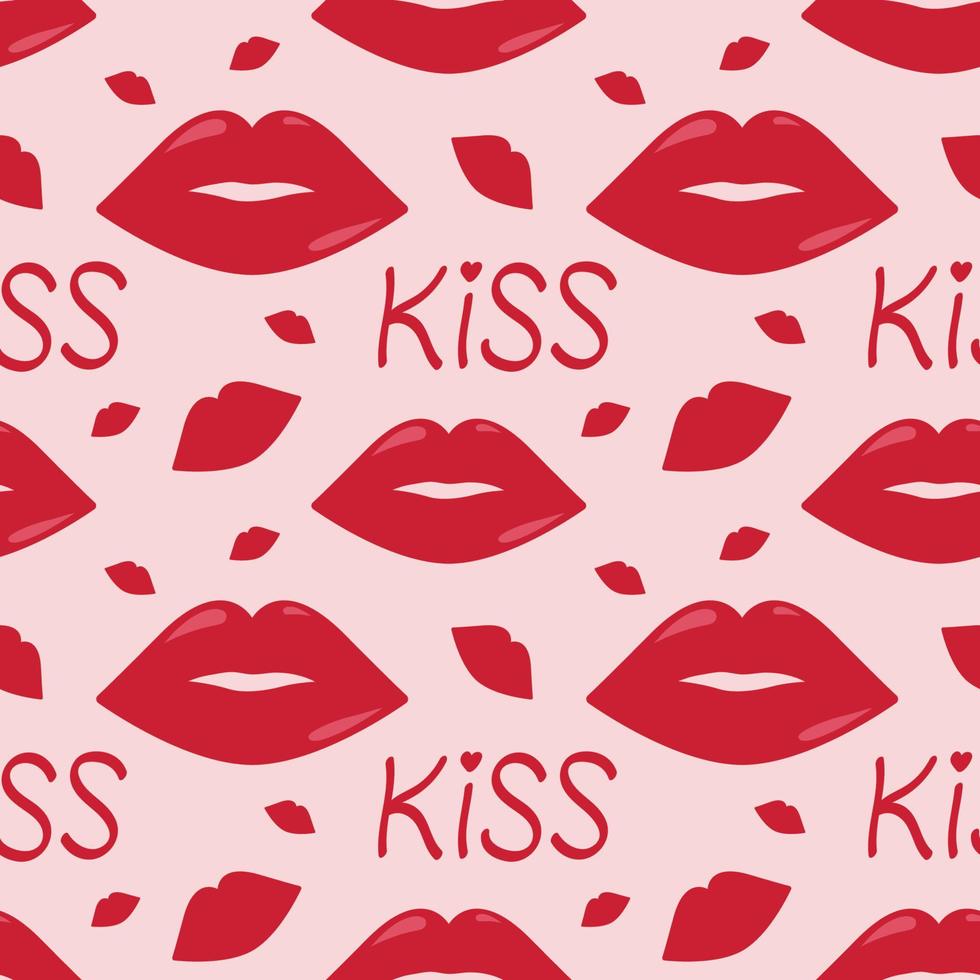 senza soluzione di continuità modello con rosso labbra e parola bacio. piatto vettore illustrazione per San Valentino giorno, mondo bacio giorno