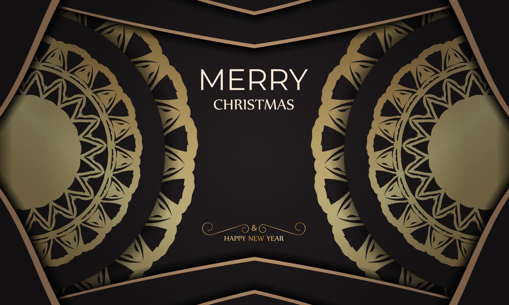 manifesto modello contento nuovo anno e allegro Natale nel nero colore con oro ornamenti. vettore
