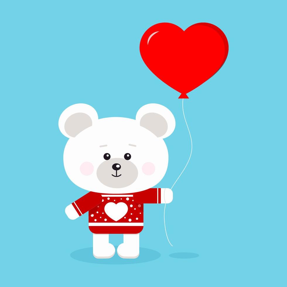 isolato romantico carino e dolce polare orso su rosso maglione. vettore