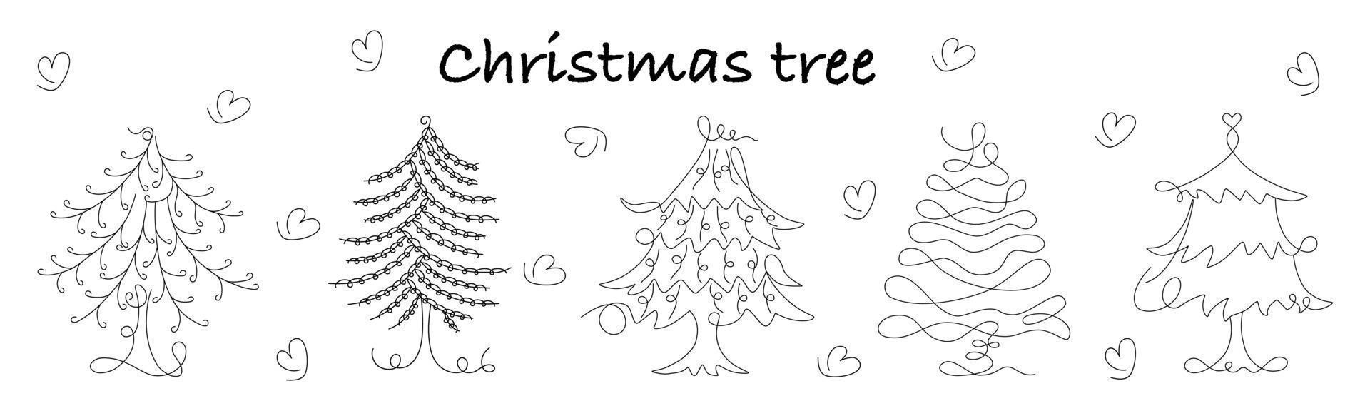 Natale albero vettore impostato progettato nel scarabocchio stile su bianca sfondo. per decorazione Natale temi, Natale carte, digitale stampe, adesivi, album di ritagli, borse disegni e di più.