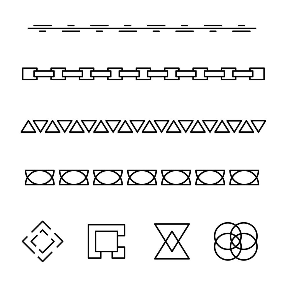 moderno senza soluzione di continuità piazza e linea triangolo cerchio confine impostato con angoli colorato nero e bianca vettore