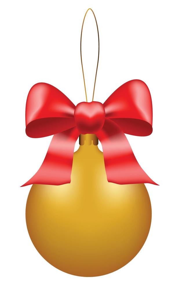 Natale palla di realistico. Natale decorazione palle, rosso arco, oro palla su un' corda. trasparente sfondo vettore