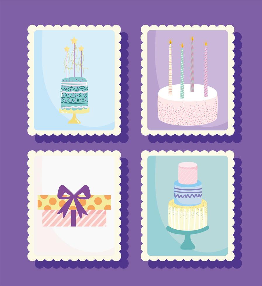 set di francobolli di buon compleanno vettore