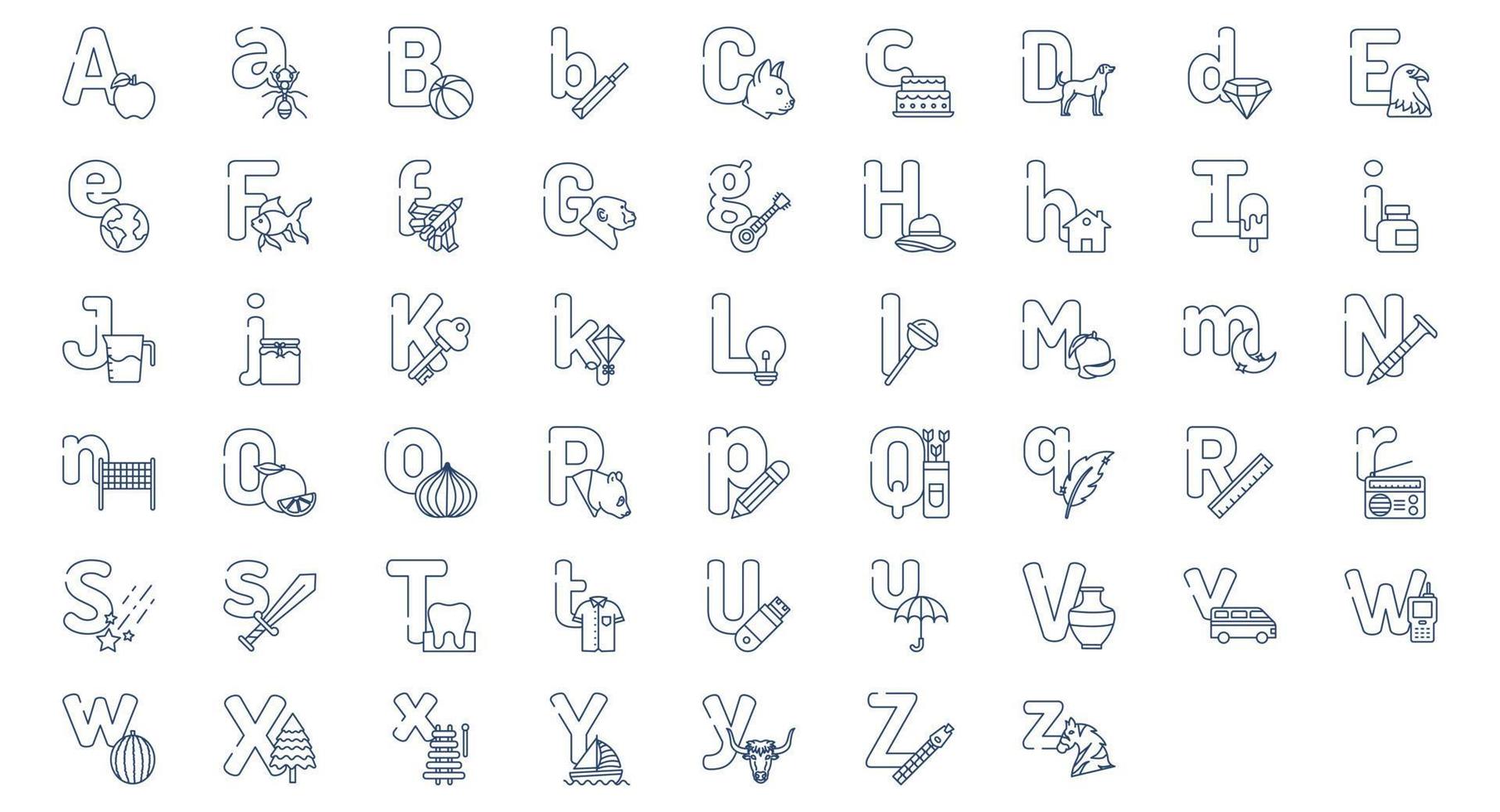 collezione di icone relazionato per alfabeto e simboli, Compreso icone piace cane, torta, formica, Mela e di più. vettore illustrazioni, pixel Perfetto impostato