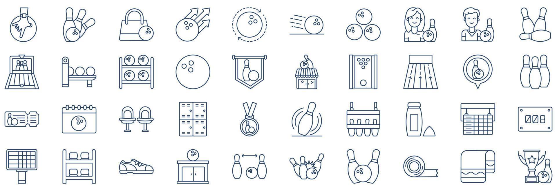 collezione di icone relazionato per bowling, Compreso icone piace sfera, spillo, medaglia e di più. vettore illustrazioni, pixel Perfetto impostato