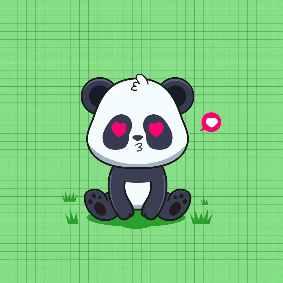 carino panda nel amore chibi. seduta panda vettore illustrazione.