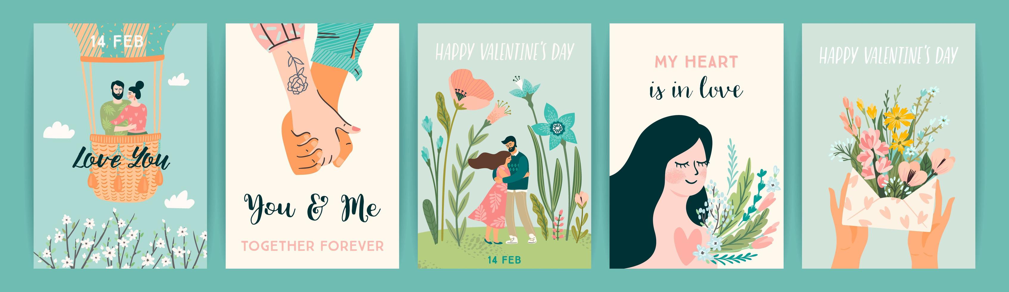set di disegni romantici per le carte di San Valentino vettore