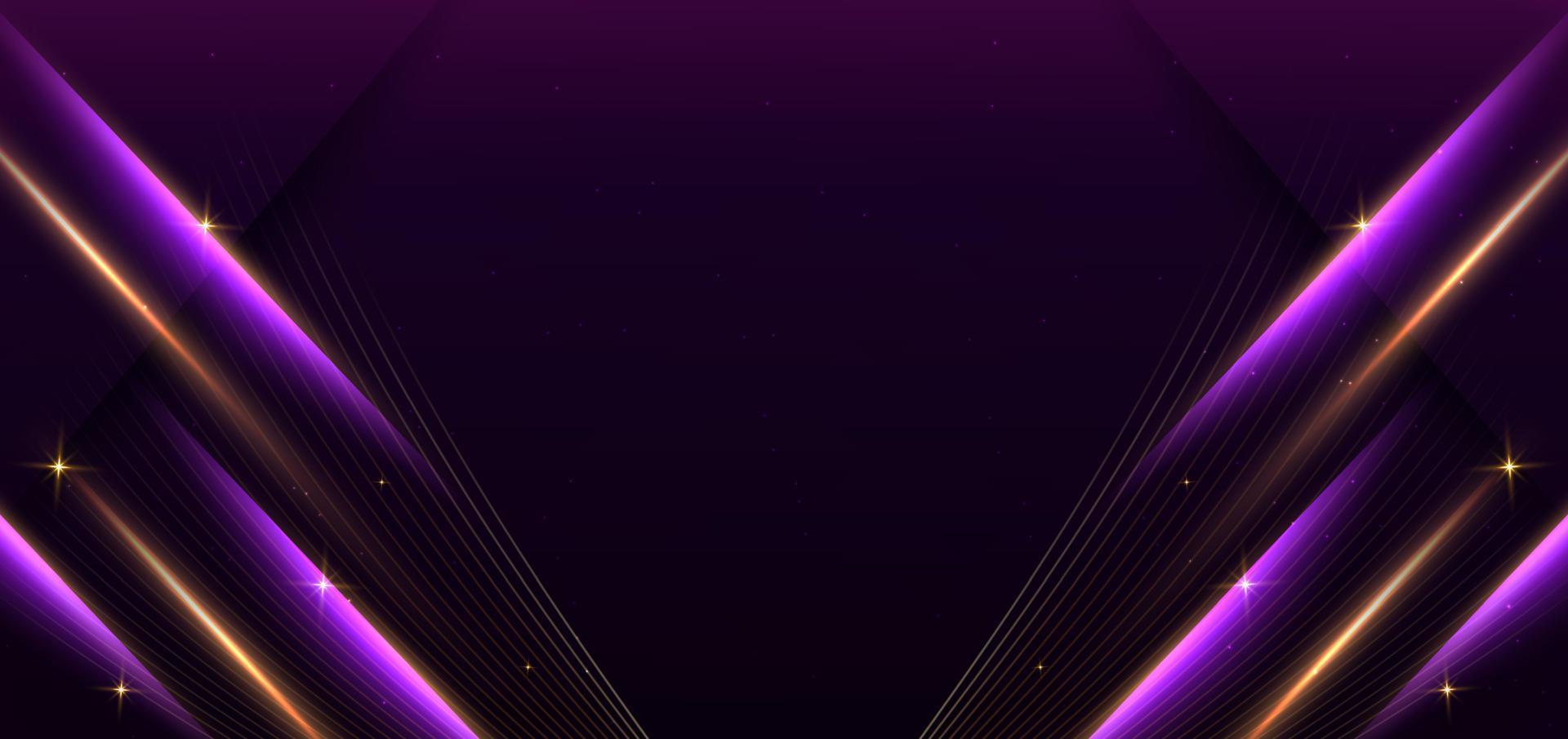 astratto sfondo lusso buio viola elegante geometrico diagonale con oro illuminazione effetto e scintillante con copia spazio per testo. vettore