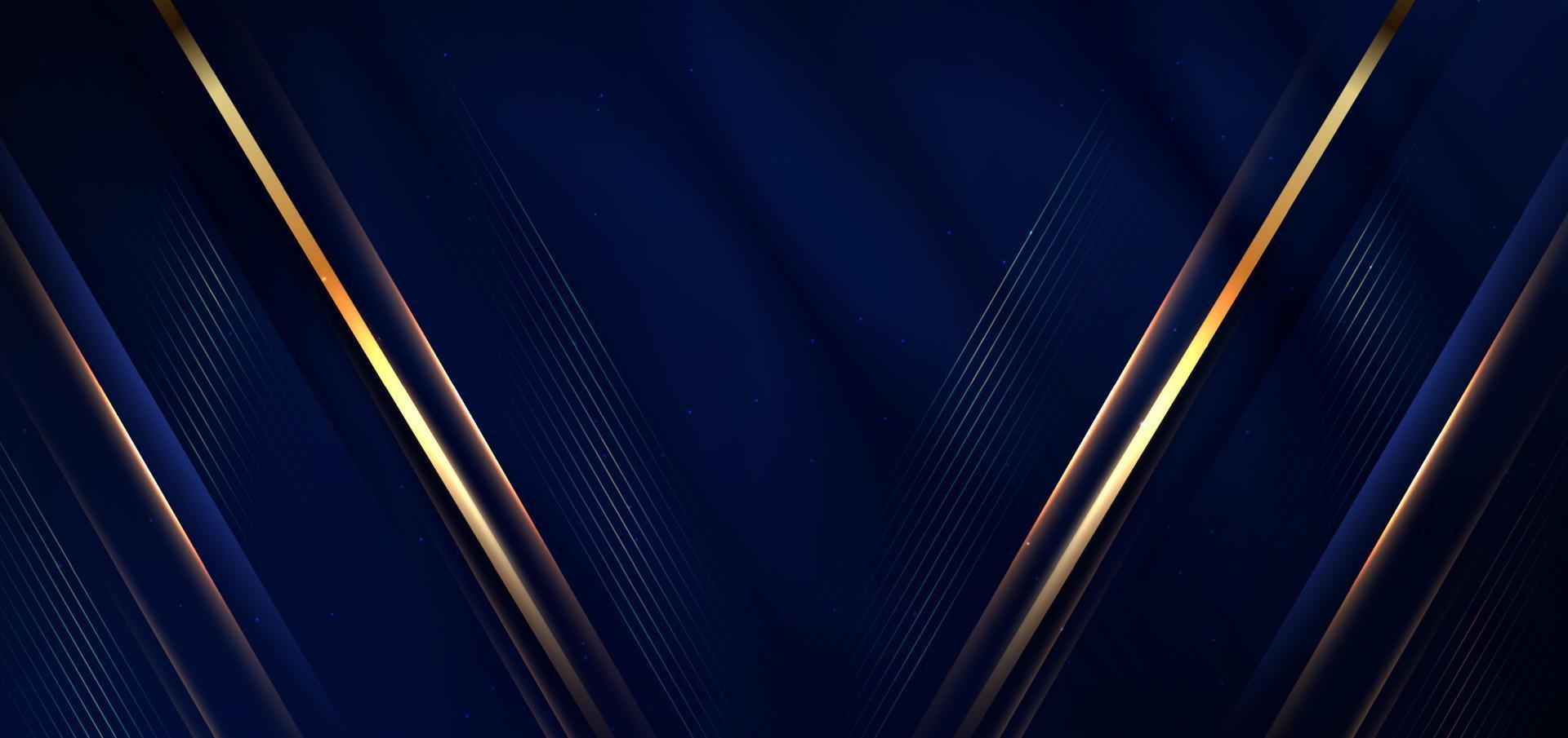 astratto sfondo lusso buio blu elegante geometrico diagonale con oro illuminazione effetto e scintillante con copia spazio per testo. vettore