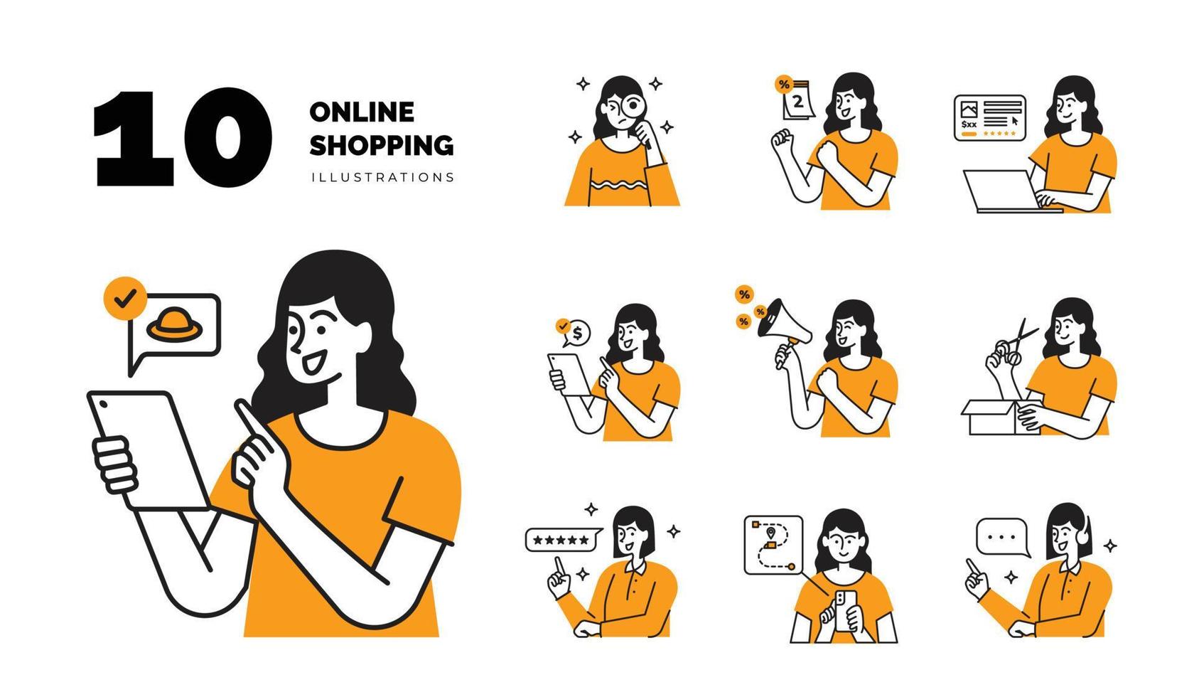 semplice moderno in linea shopping donne illustrazione impostato vettore
