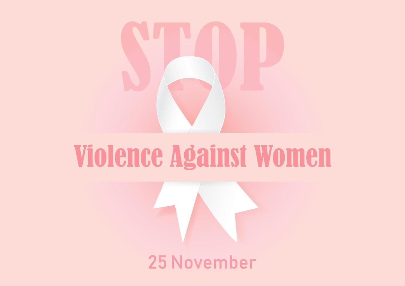 rosa slogan formulazione di internazionale giorno per il eliminazione di violenza contro donne su grande bianca nastro e fermare con il giorno di evento su rosa sfondo. tutti nel vettore design.