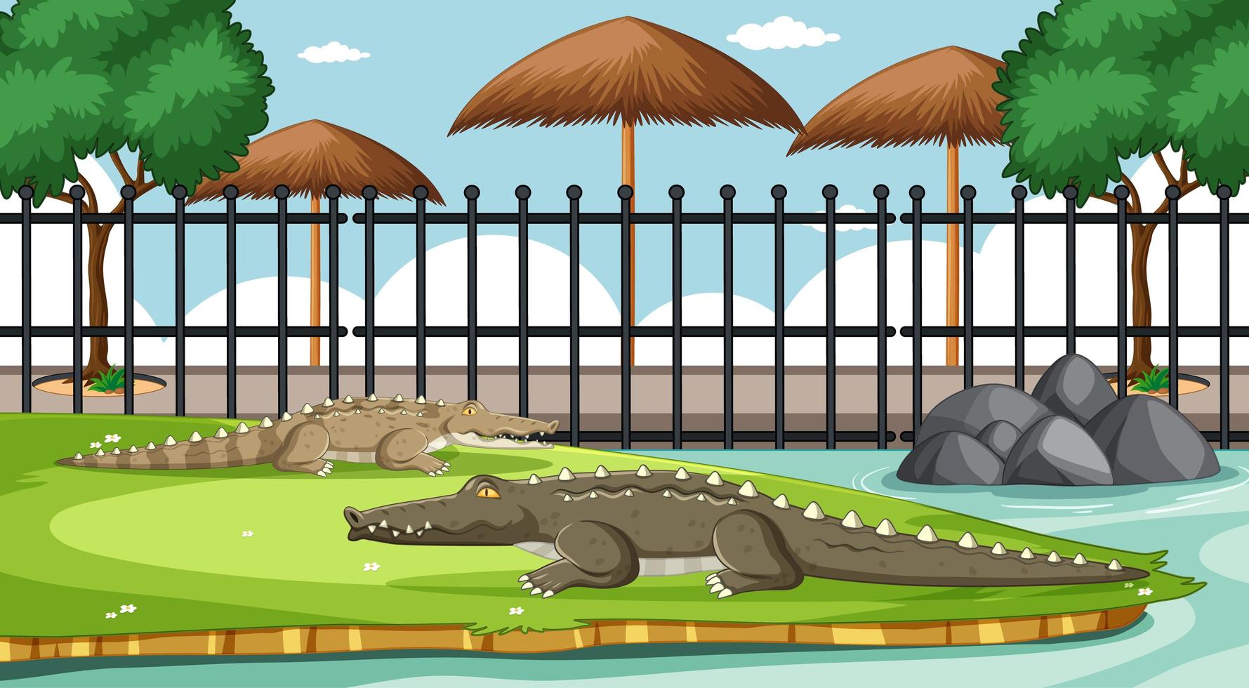alligatore nella scena dello zoo vettore