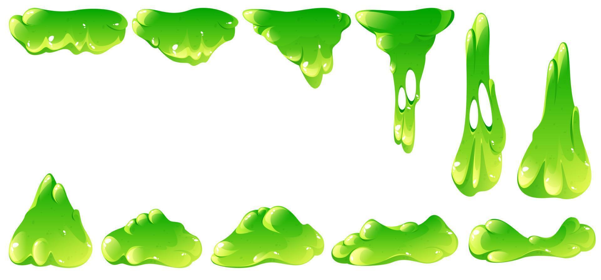 liquido verde melma, muco gocciolare e caduta vettore