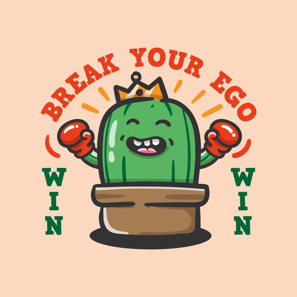 carino cartone animato cactus vincere boxe vettore illustrazione
