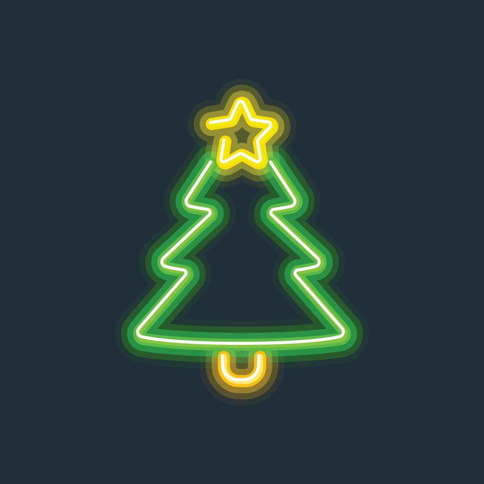 Natale albero raggiante neon cartello difficile bordo pendenza vettore illustrazione