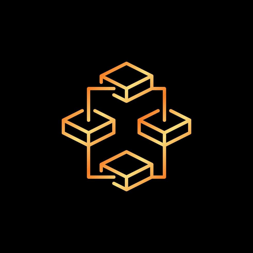blockchain vettore linea d'oro icona - bloccare catena 4 blocchi creativo simbolo
