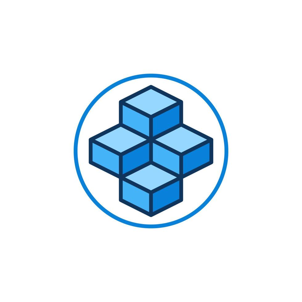 blockchain vettore concetto blu il giro icona. bloccare catena con 4 blocchi nel cerchio cartello
