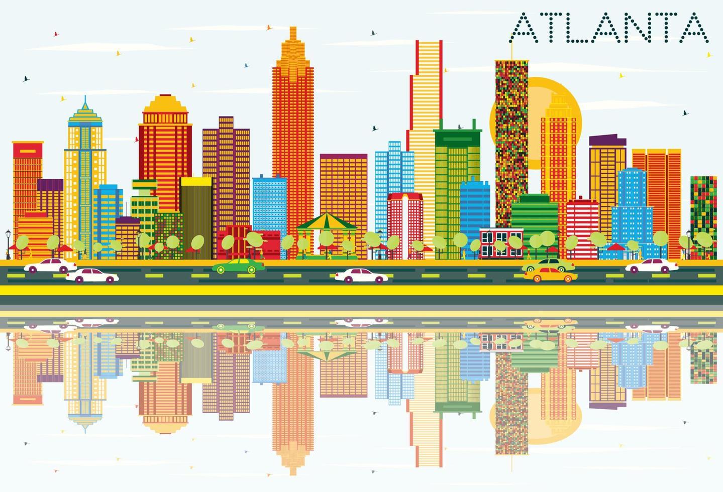 atlanta orizzonte con colore edifici, blu cielo e riflessi. vettore