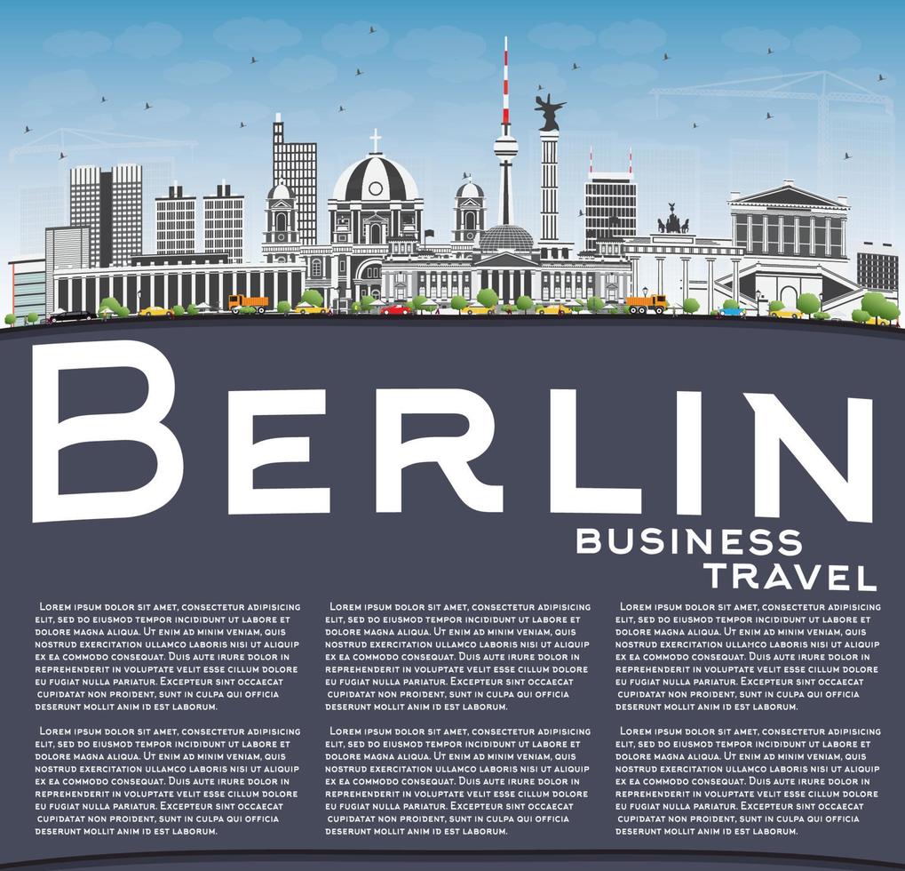 Berlino orizzonte con grigio edifici, blu cielo e copia spazio. vettore