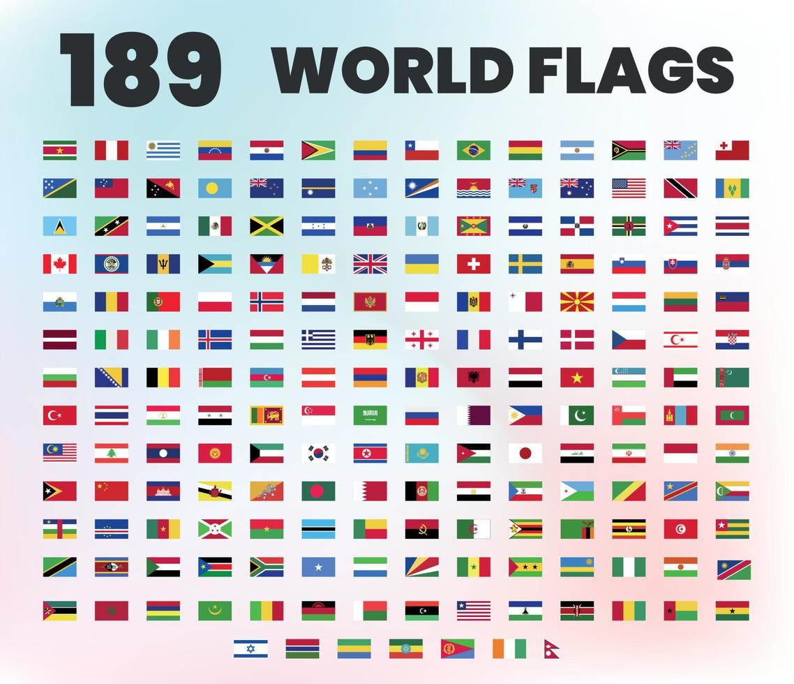 189 mondo bandiere, impostato di bandiere di diverso paesi vettore