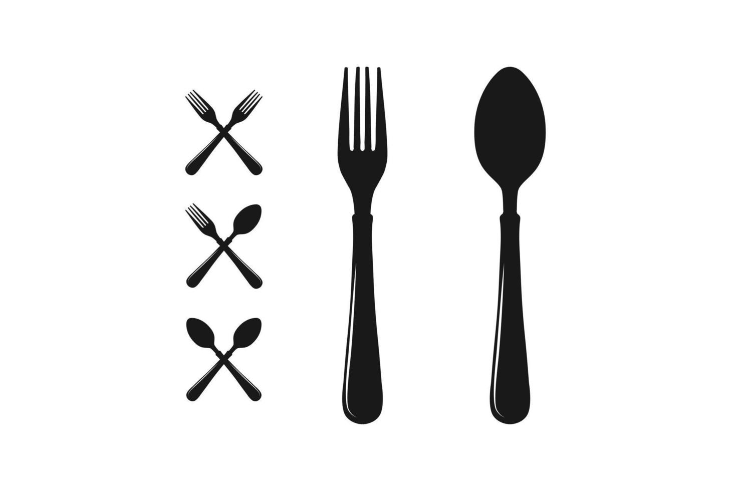 Vintage ▾ cucchiaio e forchetta silhouette per posate culinario menù ristorante cibo o capocuoco illustrazione vettore