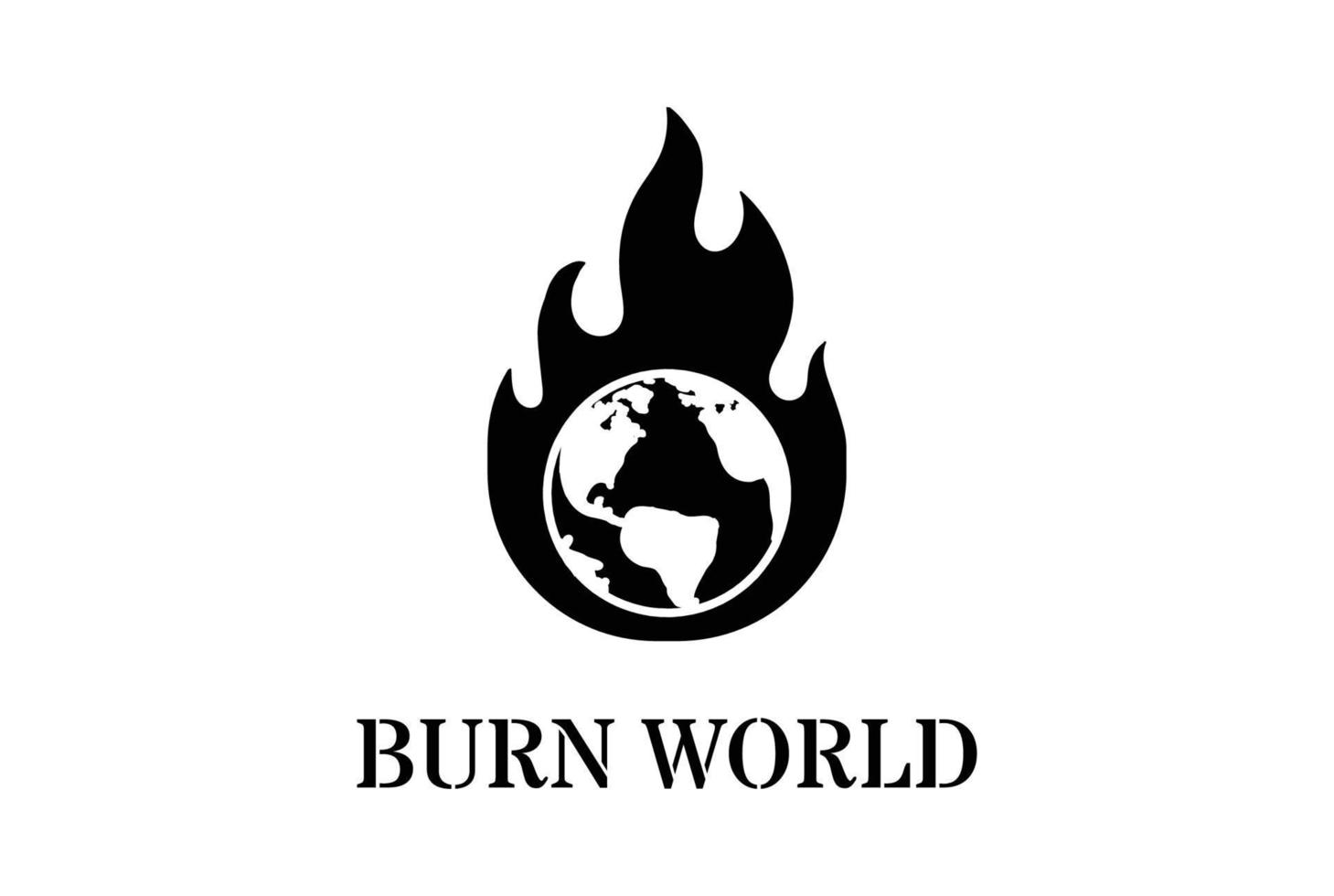 retrò mondo globo pianeta bruciare fuoco fiamme logo design vettore