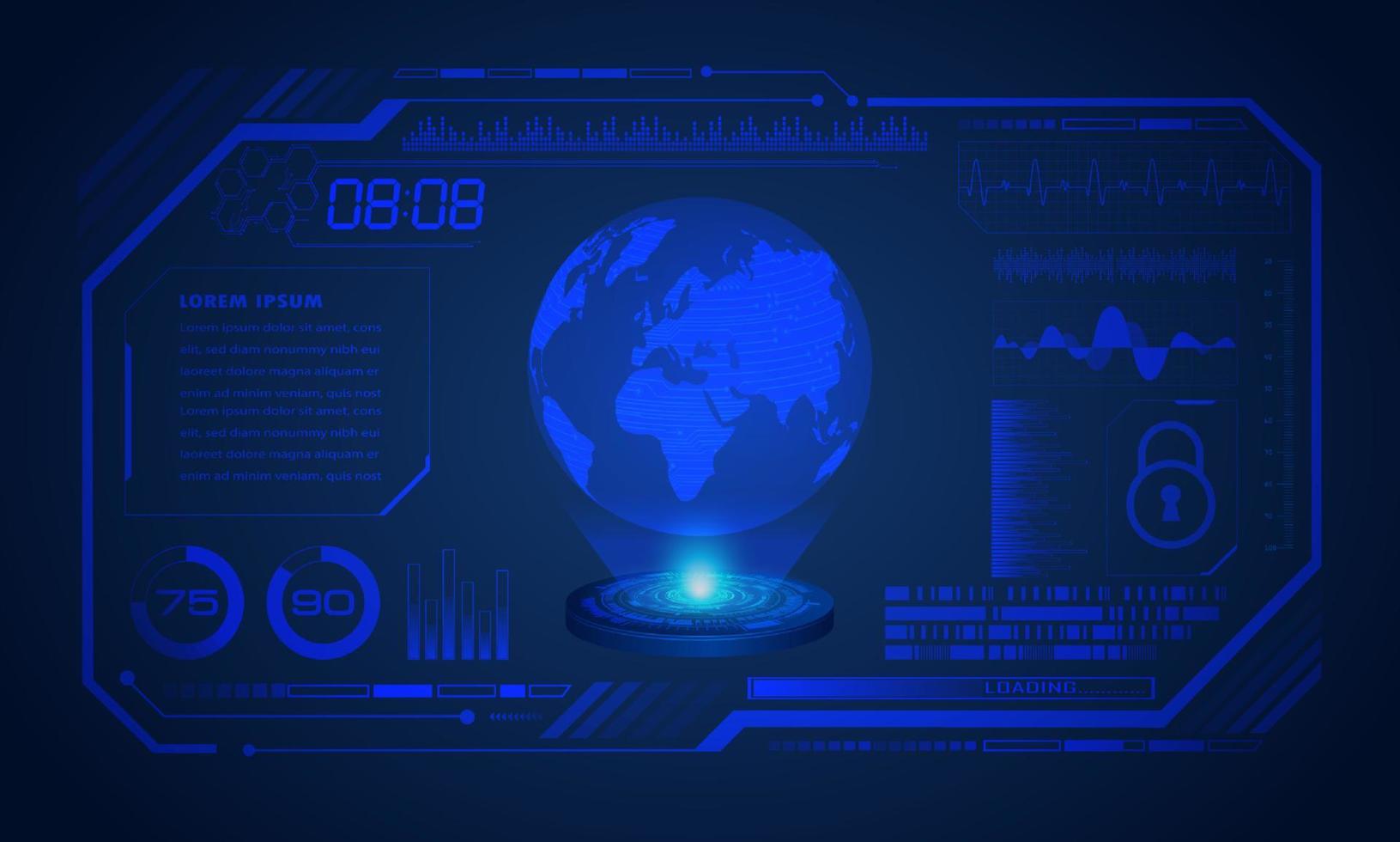 moderno hud tecnologia blu schermo con globo sfondo vettore