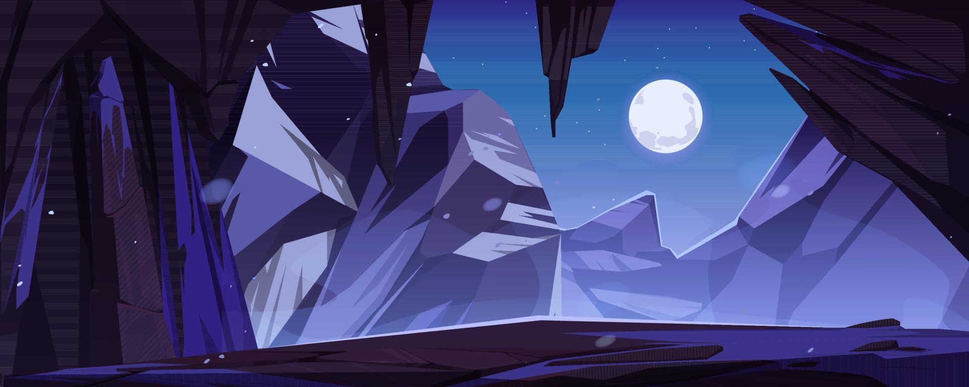 montagna grotta Ingresso con notte paesaggio Visualizza vettore