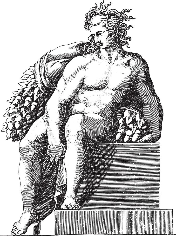 seduto nudo, adamo scultori, dopo michelangelo, 1585, Vintage ▾ illustrazione. vettore