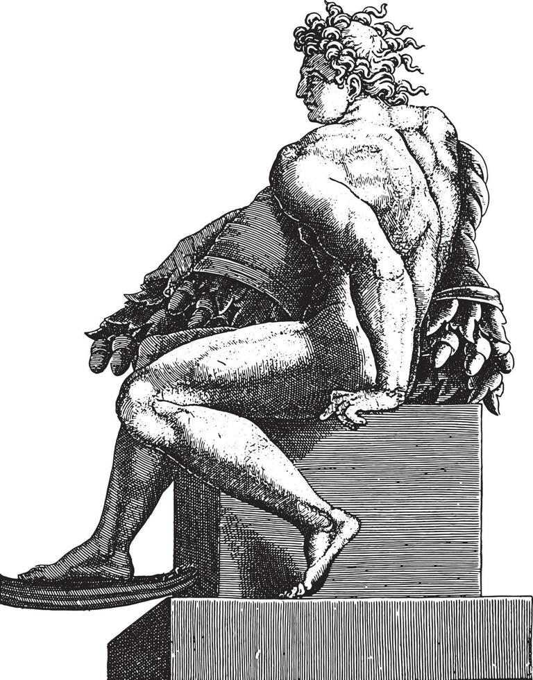 seduto nudo, adamo scultori, dopo michelangelo, 1585, Vintage ▾ illustrazione. vettore