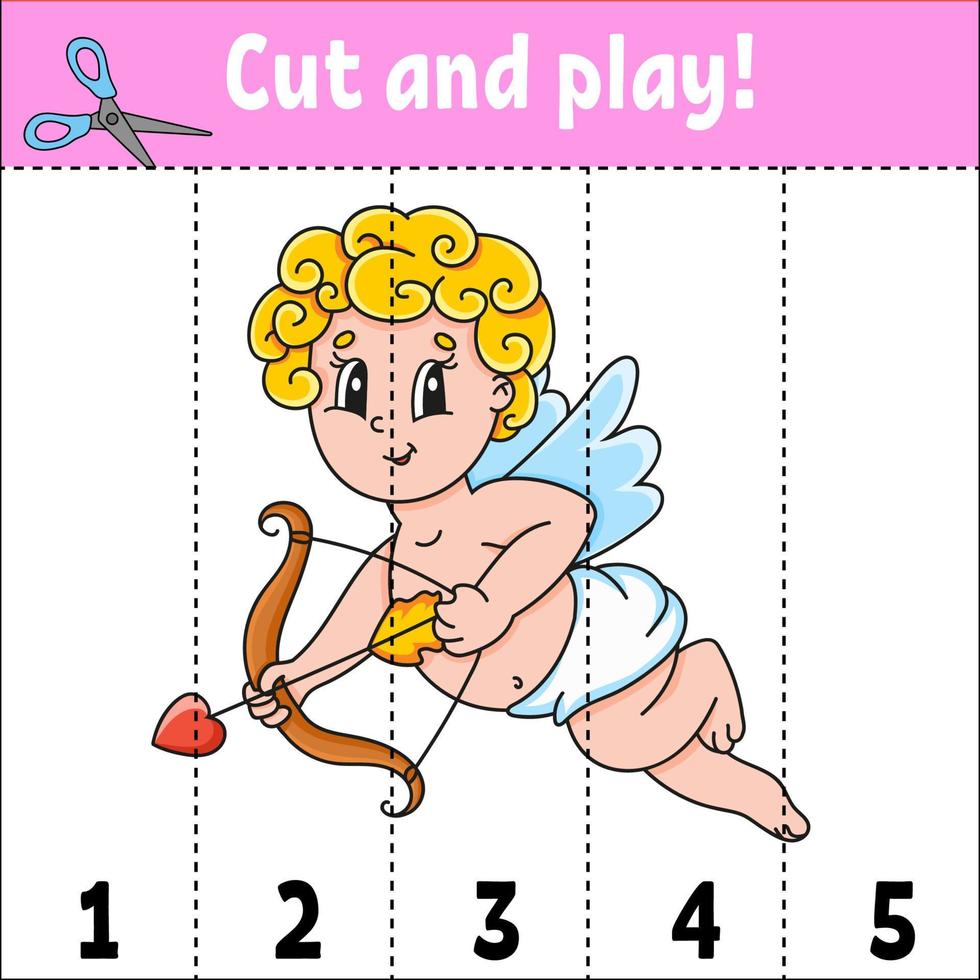 imparare i numeri 1-5. taglia e gioca. foglio di lavoro educativo. gioco per bambini. pagina attività a colori. puzzle per bambini. indovinello per la scuola materna. illustrazione vettoriale. stile cartone animato. vettore