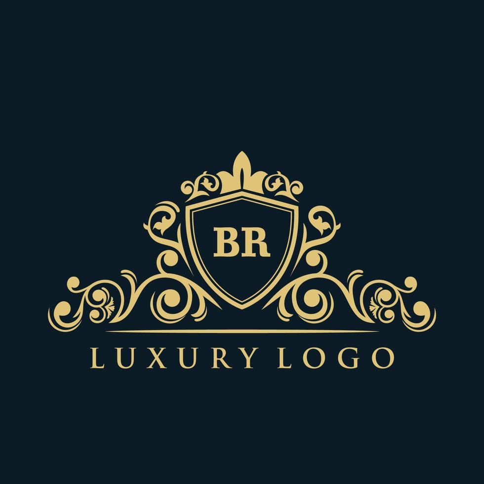 lettera br logo con lusso oro scudo. eleganza logo vettore modello.