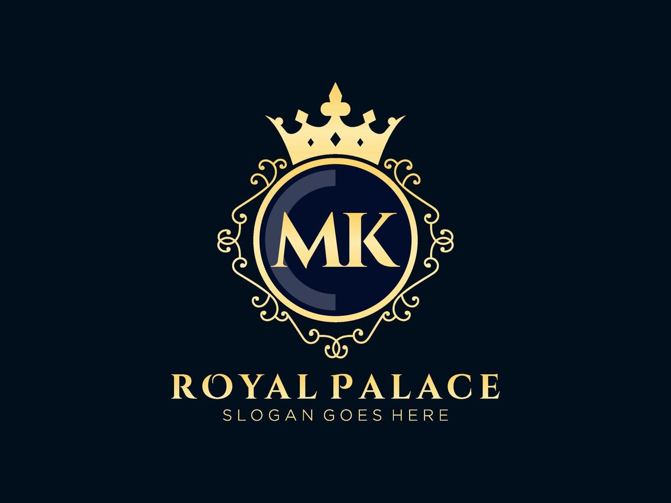 lettera mk antico reale lusso vittoriano logo con ornamentale telaio. vettore