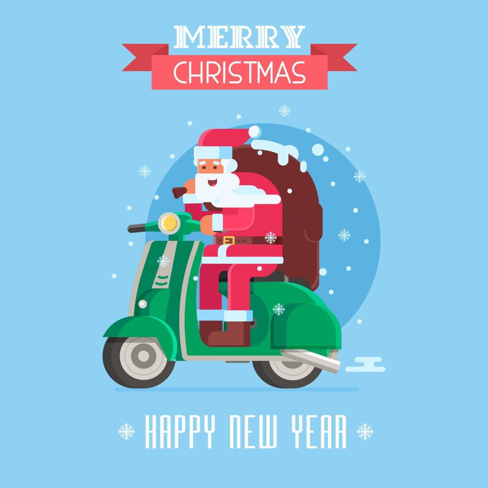 Natale carta con Santa su scooter vettore