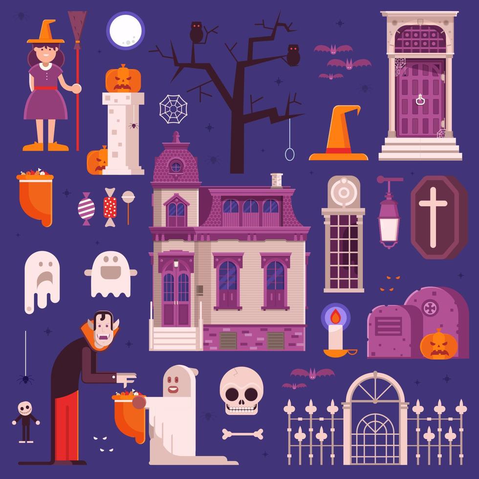 Halloween elementi e icone collezione vettore