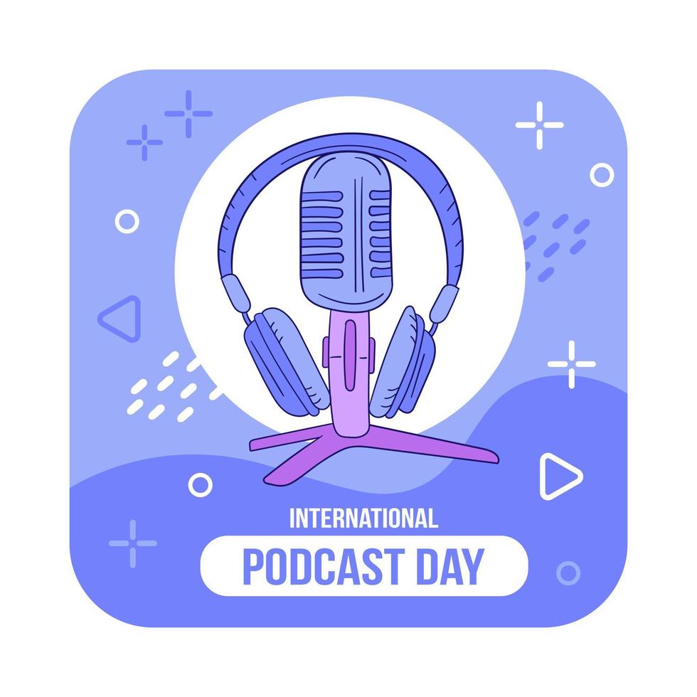 vettore illustrazione su il tema di internazionale Podcast giorno su settembre 30. microfono e cuffie nel mano disegnato stile