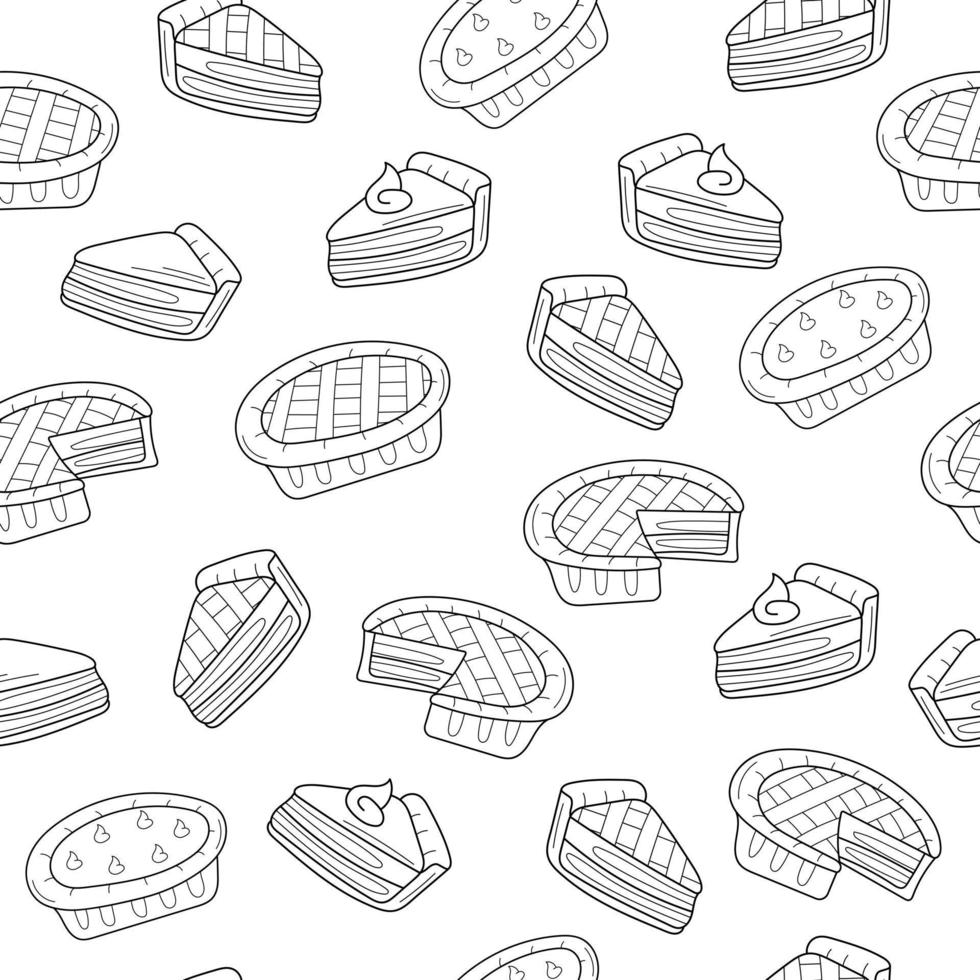 torta senza soluzione di continuità modello scarabocchio schema vettore. struttura per sfondo, menù, tessuto, avvolgere. schema disegni su bianca vettore