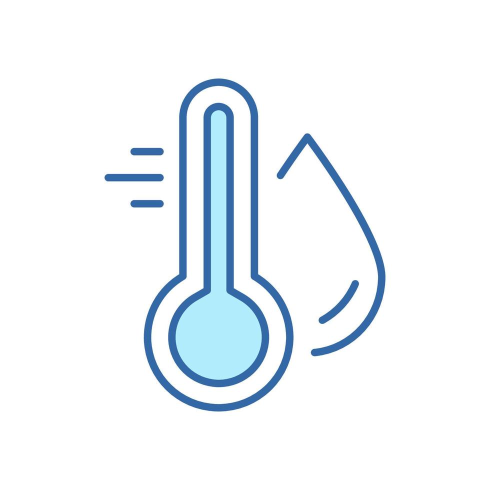 acqua temperatura indicatore linea colore icona. mercurio termometro e acqua far cadere lineare pittogramma. temperatura e umidità livello schema icona. modificabile ictus. isolato vettore illustrazione.