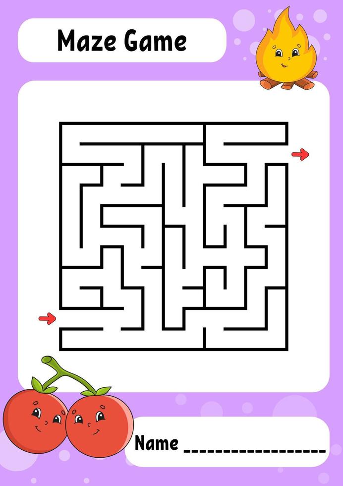 labirinto quadrato. gioco per bambini. labirinto divertente. foglio di lavoro per lo sviluppo dell'istruzione. pagina delle attività. puzzle per bambini. stile cartone animato. indovinello per la scuola materna. enigma logico. illustrazione vettoriale di colore.