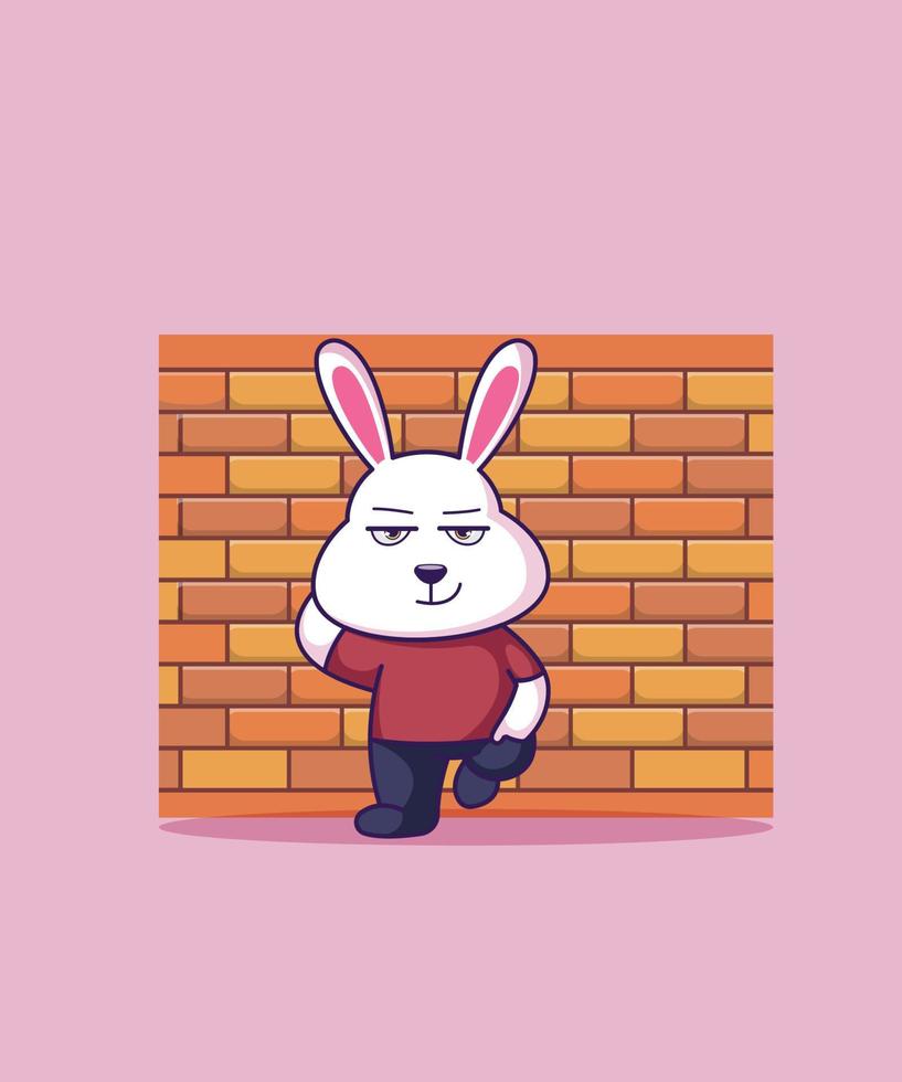 carino coniglietto in piedi con parete vettore