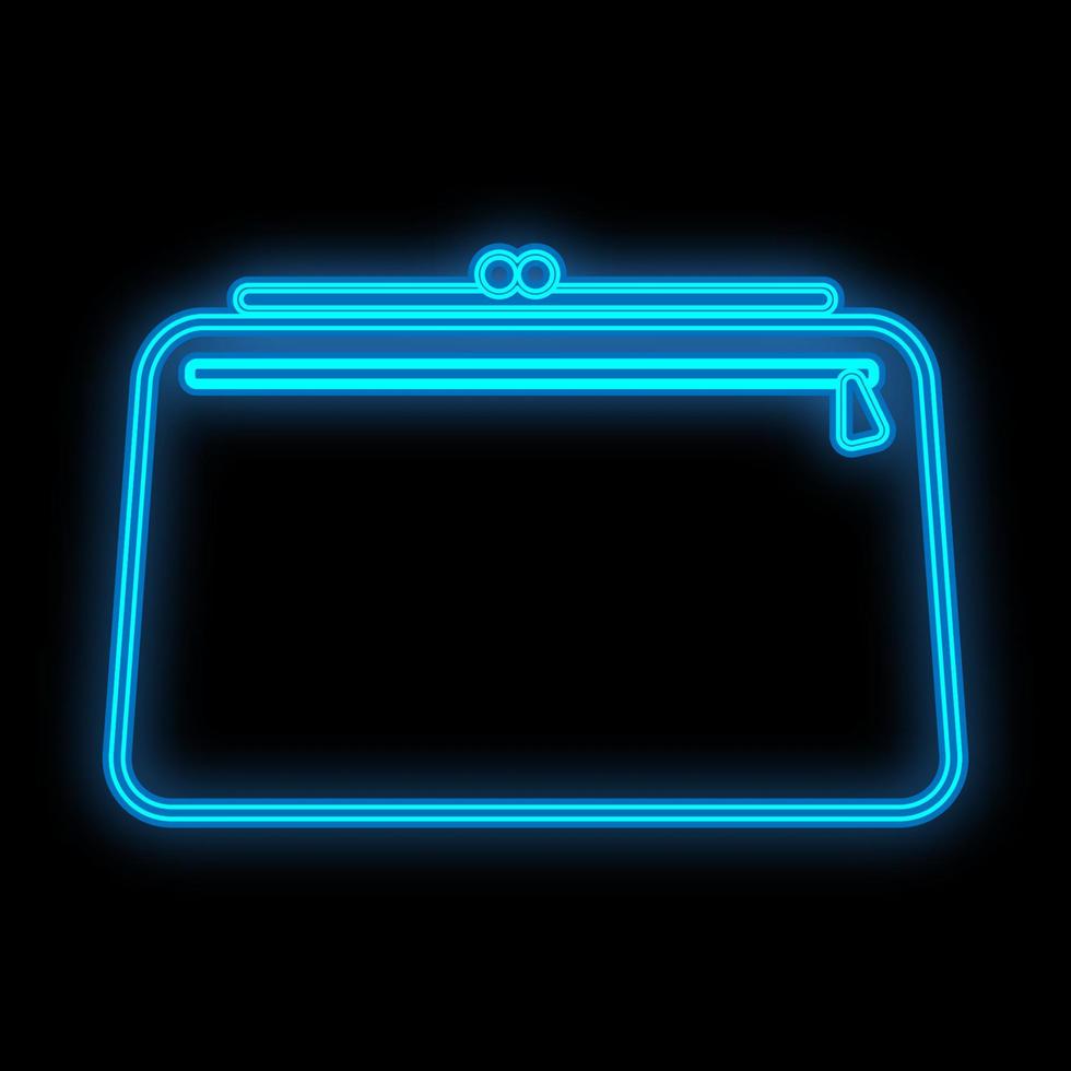 turchese carino neon cosmetico Borsa su nero sfondo. un' Borsa per memorizzazione trucco Oggetti, spazzole, cosmetici. trucco dell'artista trucco Borsa. conveniente trasferimento di trucco prodotti. vettore illustrazione