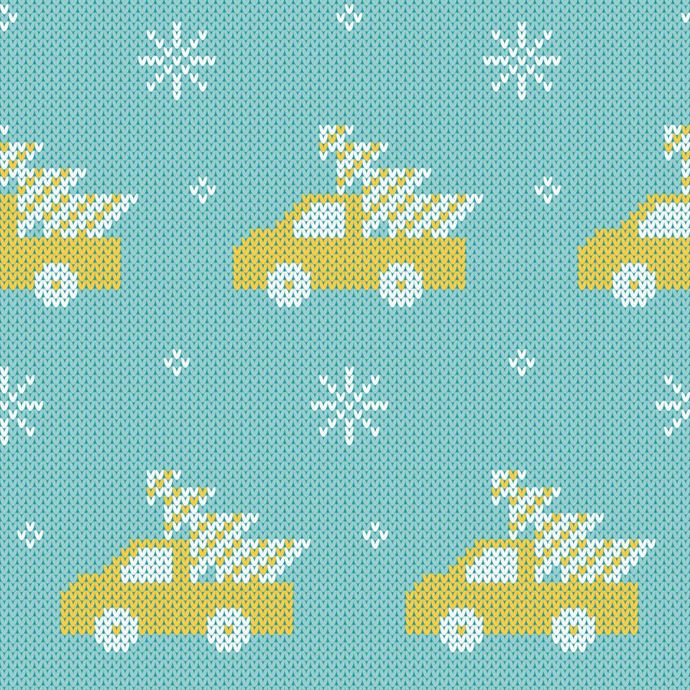 Natale camion trasporto Natale albero a maglia maglione senza soluzione di continuità modello. vettore