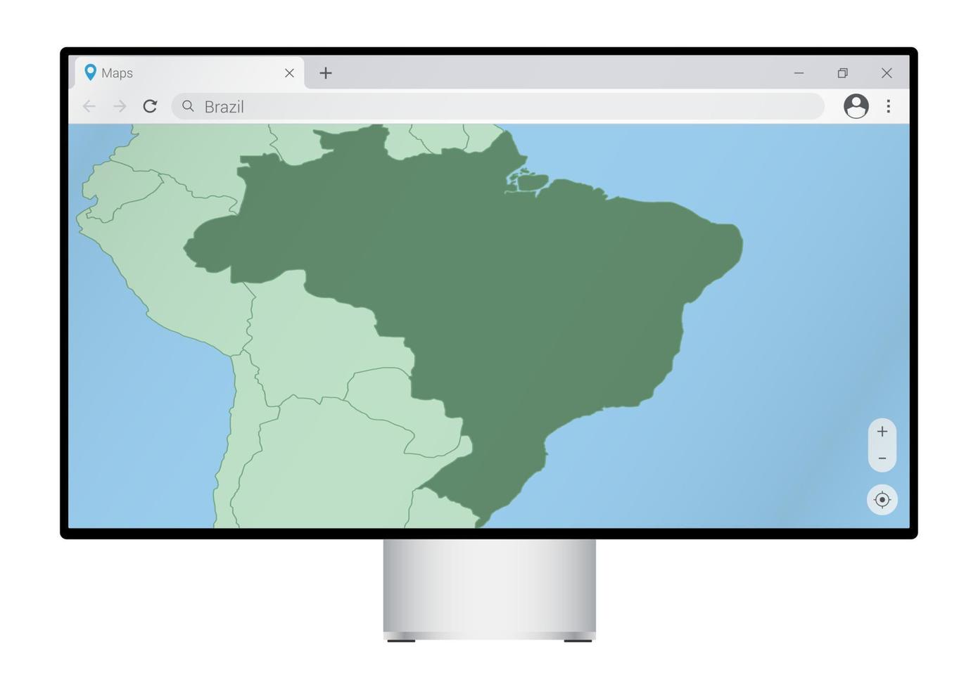 computer tenere sotto controllo con carta geografica di brasile nel browser, ricerca per il nazione di brasile su il ragnatela Mappatura programma. vettore