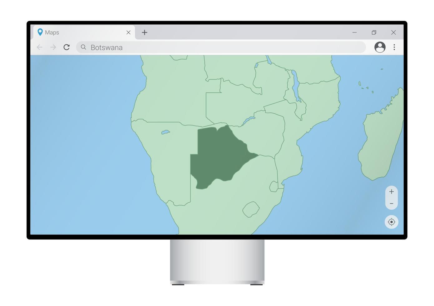 computer tenere sotto controllo con carta geografica di Botswana nel browser, ricerca per il nazione di Botswana su il ragnatela Mappatura programma. vettore
