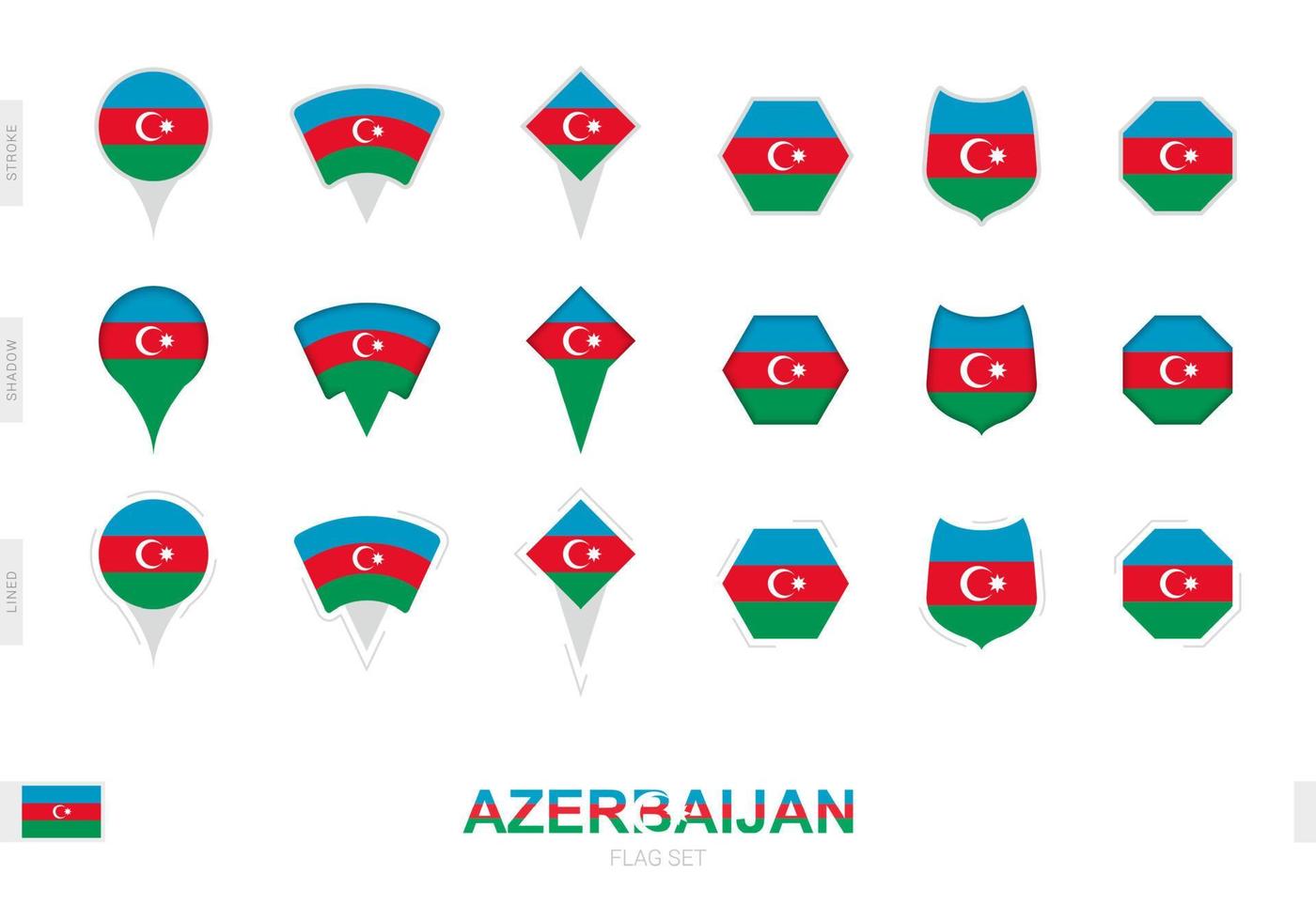 collezione di il azerbaijan bandiera nel diverso forme e con tre diverso effetti. vettore