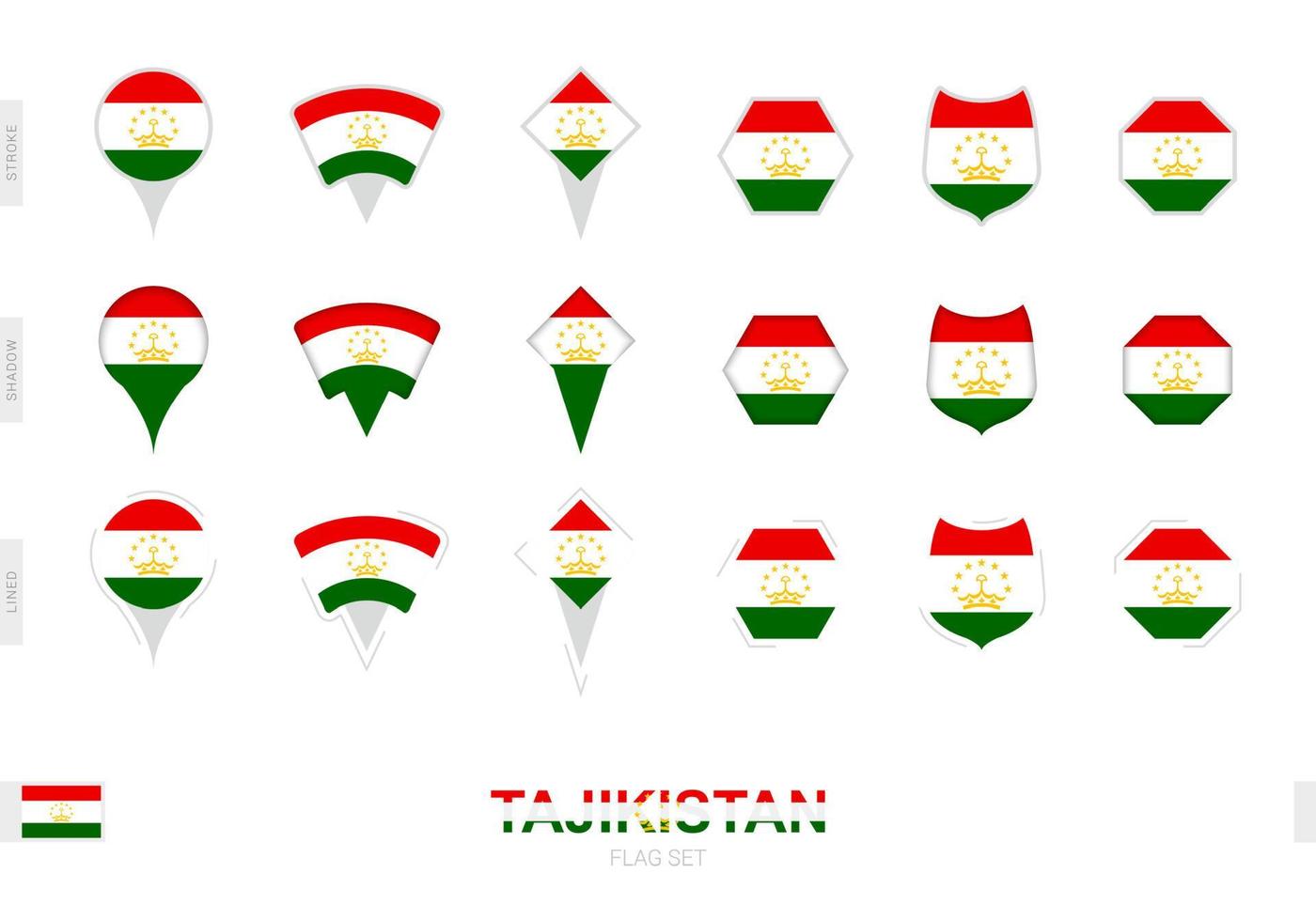 collezione di il tagikistan bandiera nel diverso forme e con tre diverso effetti. vettore